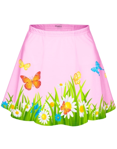Spódnica dziecięca różowa z motylami na łące fason VS-9 spódniczka z koła.jpg