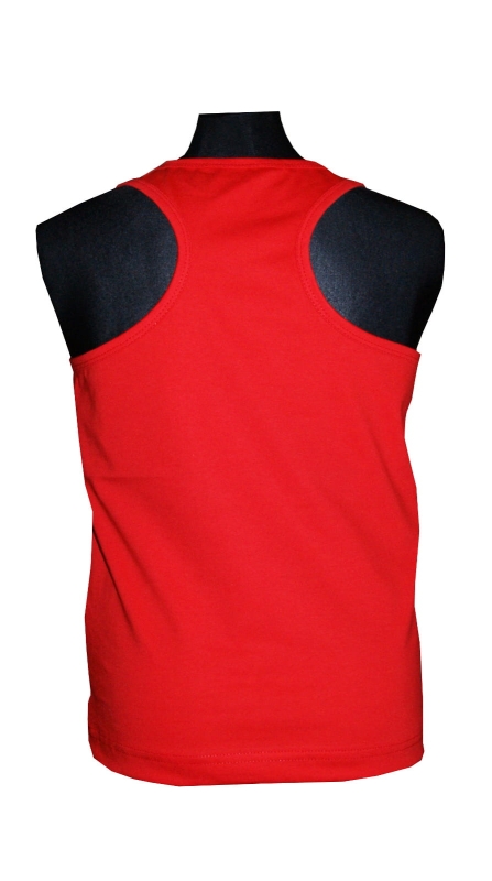 Tył tank topu dziecięcego czerwonego, bawełnianego, koszulka na ramiączkach, fason unisex, dla dziewczynek i dla chłopców, fason  VKT-43.jpg