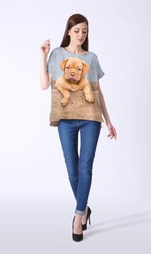 Koszulka damska z krótkim rękawem z nadrukiem psa dog de bordeaux, fason koszulki VKD-57, luźny krój.jpg