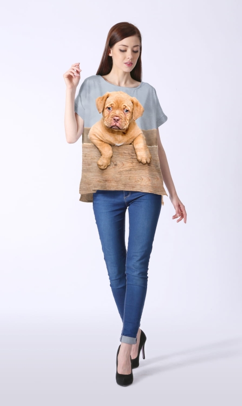 Koszulka damska z krótkim rękawem z nadrukiem psa dog de bordeaux, fason koszulki VKD-57, luźny krój.jpg