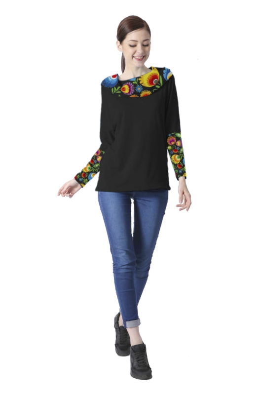 Bluza damska w łowicki wzór ludowy czarna VKDRd-21 Ventus.jpg