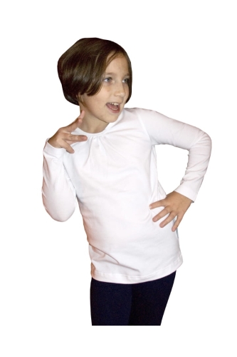 Koszulka dziewczęca biała z długim rękawem fason VKDRd-17 wykończenie pod szyją lamówką.jpg