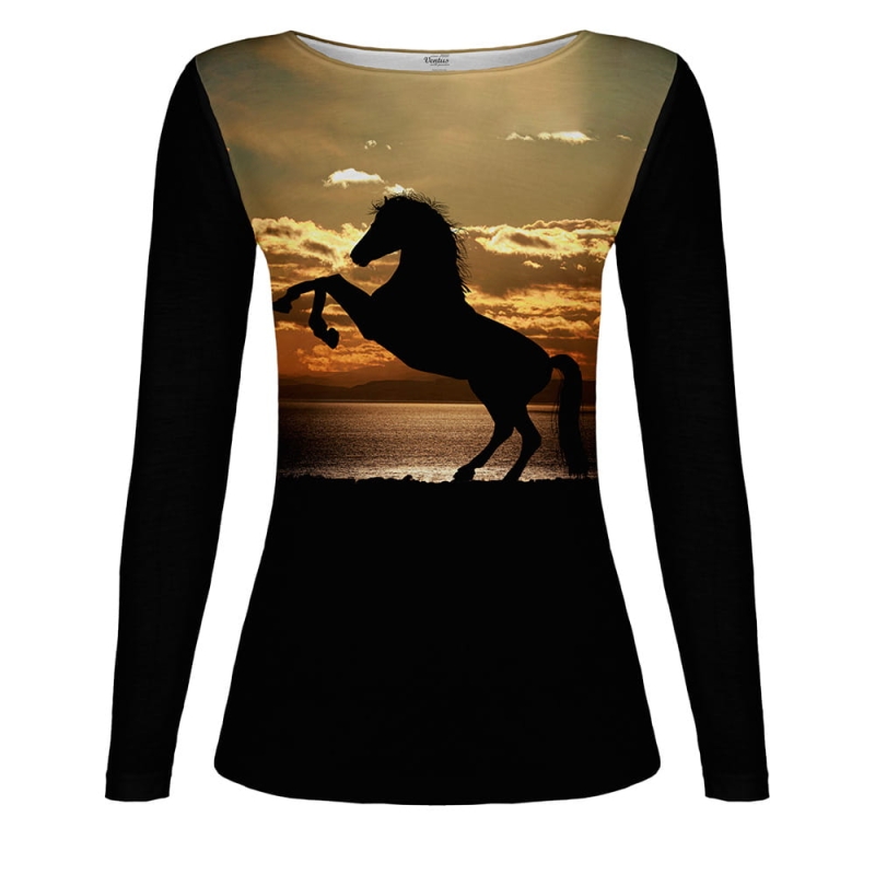 Koszulka damska długi rękaw z koniem VKDRd-27 przód Ventus.jpg