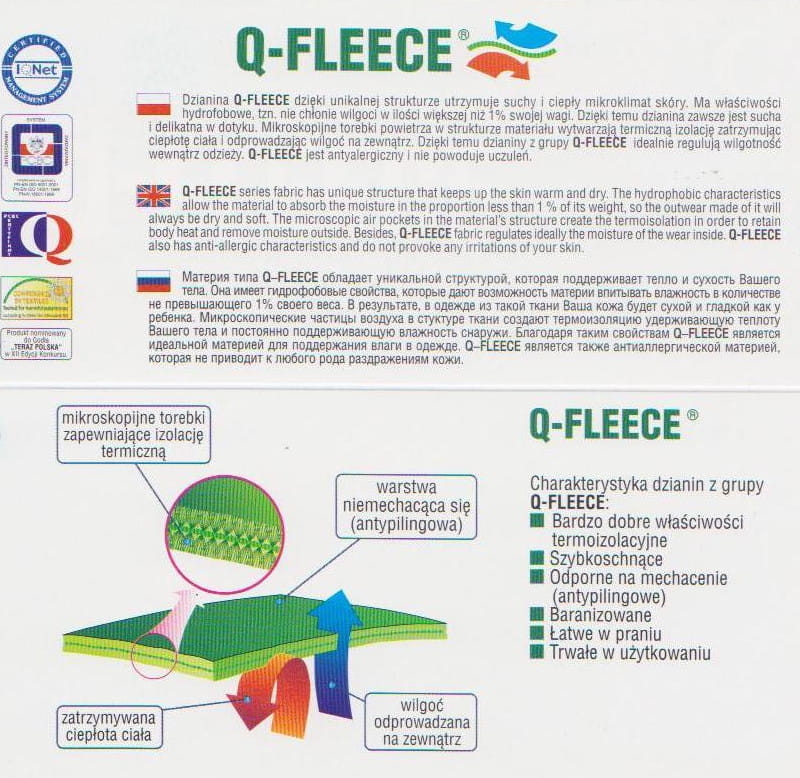 Opis właściwości polaru Q-fleece, bardzo dobre właściwości termoizolacyjne, szybkoschnący, antypilingowy, trwały w użytkowaniu.jpg