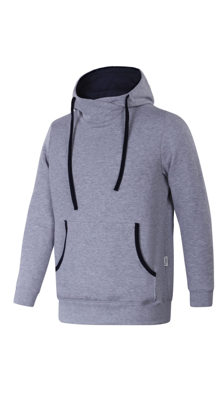 Bluza dresowa w kolorze jasnego melanżu, fason VBL-37, kieszeń typu kangurka, kaptur podszyty od wewnątrz dodatkowo singlem, wysoka stójka, rękawy zakończone ściągaczem, u dołu bluzy ściągacz, bluza bawełniana - dresówka od wewnątrz drapana - ciepła.jpg