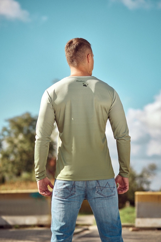 Męska koszulka długi rękaw khaki z wilkiem Ventus.jpg