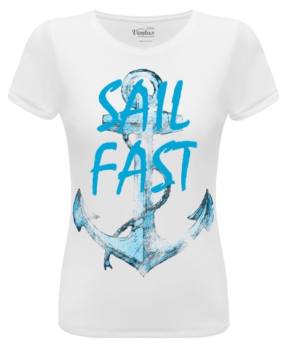 Koszulka damska biała Sail Fast kotwica VKD-2 przód.jpg