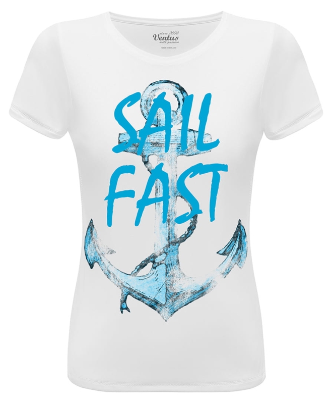 Koszulka damska biała Sail Fast kotwica VKD-2 przód.jpg