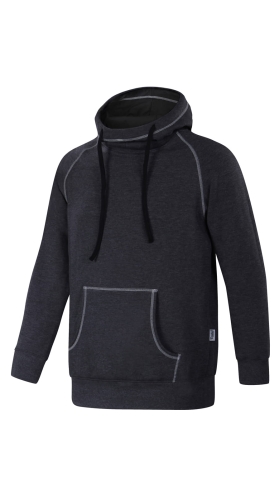Bluza dresowa unisex, fason VBL-38 w kolorze grafit melanżowy, nierozpinana, wkładana przez głowę, z kapturem, wysoka stójka, kieszeń typu kangurka, ściągacze przy rękawach i u dołu bluzy.jpg
