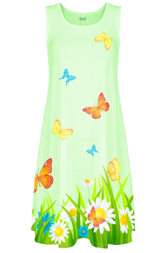 Sukienka dziecięca na szerokich ramiączkach z motylami na łące, fason VS-7  zielona.jpg