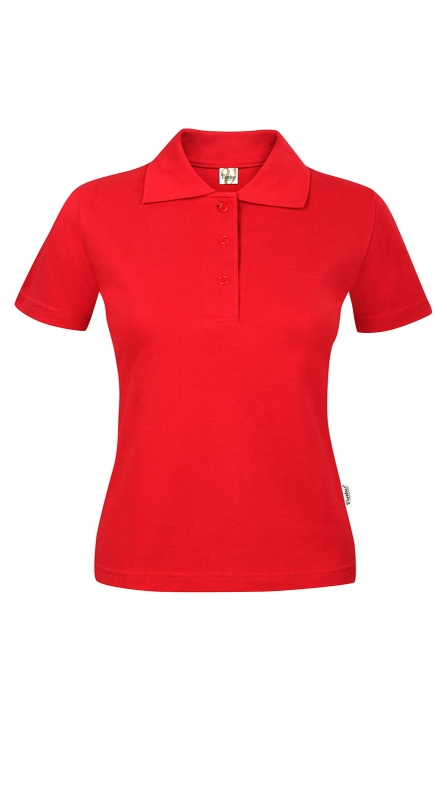 Koszulka polo czerwona z krótkim rękawem, zapinana na 3 guziczki, delikatnie taliowana, fason VKPd-1 S-12, materiał la costa pique.jpg