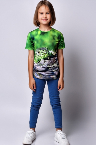 Dziewczyna w koszulce z krótkim rękawem zielonej z Jaszczurką, krótki rękaw, fason unisex VKTJ-1A Ventus.jpg