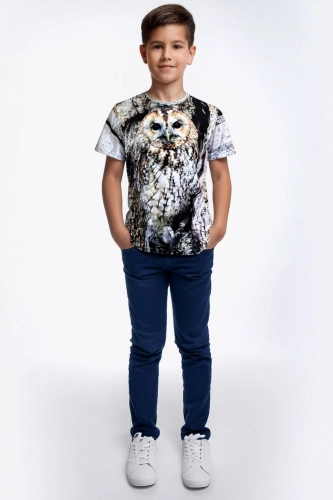 Koszulka dziecięca unisex t-shirt z sową fason VKTJ-1A, nadruk metodą sublimacji, z przodu i z tyłu ten sam nadruk, materiał sportowy oddychający Ventus.jpg