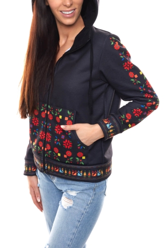 Bluza damska z kapturem folklor czarna Ventus.jpg
