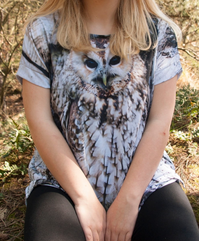 Koszulka damska z krótkim rękawem z sową 0008, nadruk metodą sublimacji, fason  VKD-57.jpg