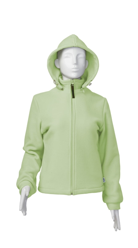 Polar damski fason VPL-8 w kolorze jasnej zieleni - pistacjowym,  z dopinanym kapturem, stójka, zapinany na zamek, dwie kieszenie, gumo-sznurek ściagający przy kapturze, rękawy zakończone mankietem odszyty z grubego polaru q-fleece.jpg