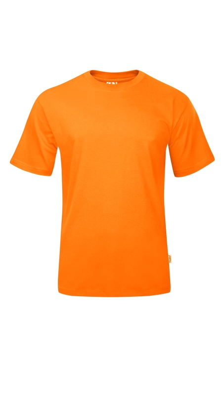 Koszulka dziecięca z krótkim rękawem pomarańczowa, fason unisex, fason VKT-1, boczne szwy stabilizujące koszulkę, wzmocnienia na ramionach, koszulka z materiału 100% bawełna.jpg