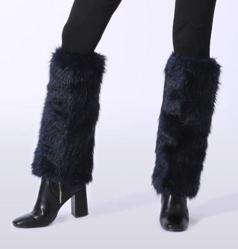 Ocieplacze na nogi damskie, ze sztucznego futra, kolor bardzo ciemny granatowy.jpg