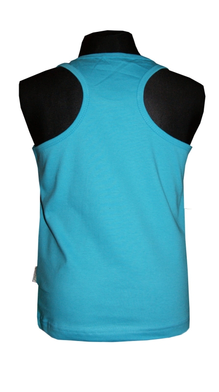 Tył tank topu dziecięcego niebieskiego, bawełnianego, koszulka na ramiączkach, fason unisex, dla dziewczynek i dla chłopców, fason  VKT-43.jpg