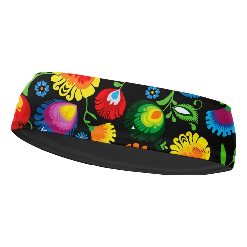 Opaska wąska biegowa w łowickie kwiaty czarna Ventus.jpg