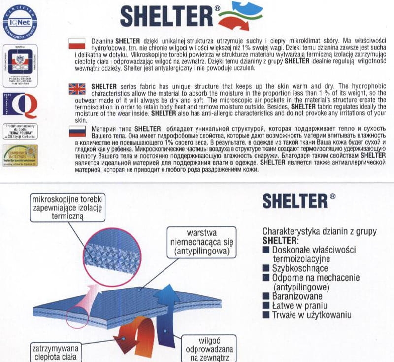 Opis właściwości polaru Shelter wysokie właściwości termoizolacyjne, antypilingowy, szybkoschnący, trwały w uzytkowaniu.jpg