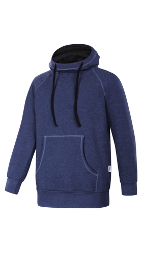 Bluza dresowa nierozpinana unisex Ventus fason VBL-38 w kolorze granatu melanżowego, bluza wkładana przez głowę, kaptur podszyty od wewnątrz kontrastowym singlem,  wysoka stójka, kieszeń typu kangurka, ściągacze przy rękawach i u dołu bluzy.jpg